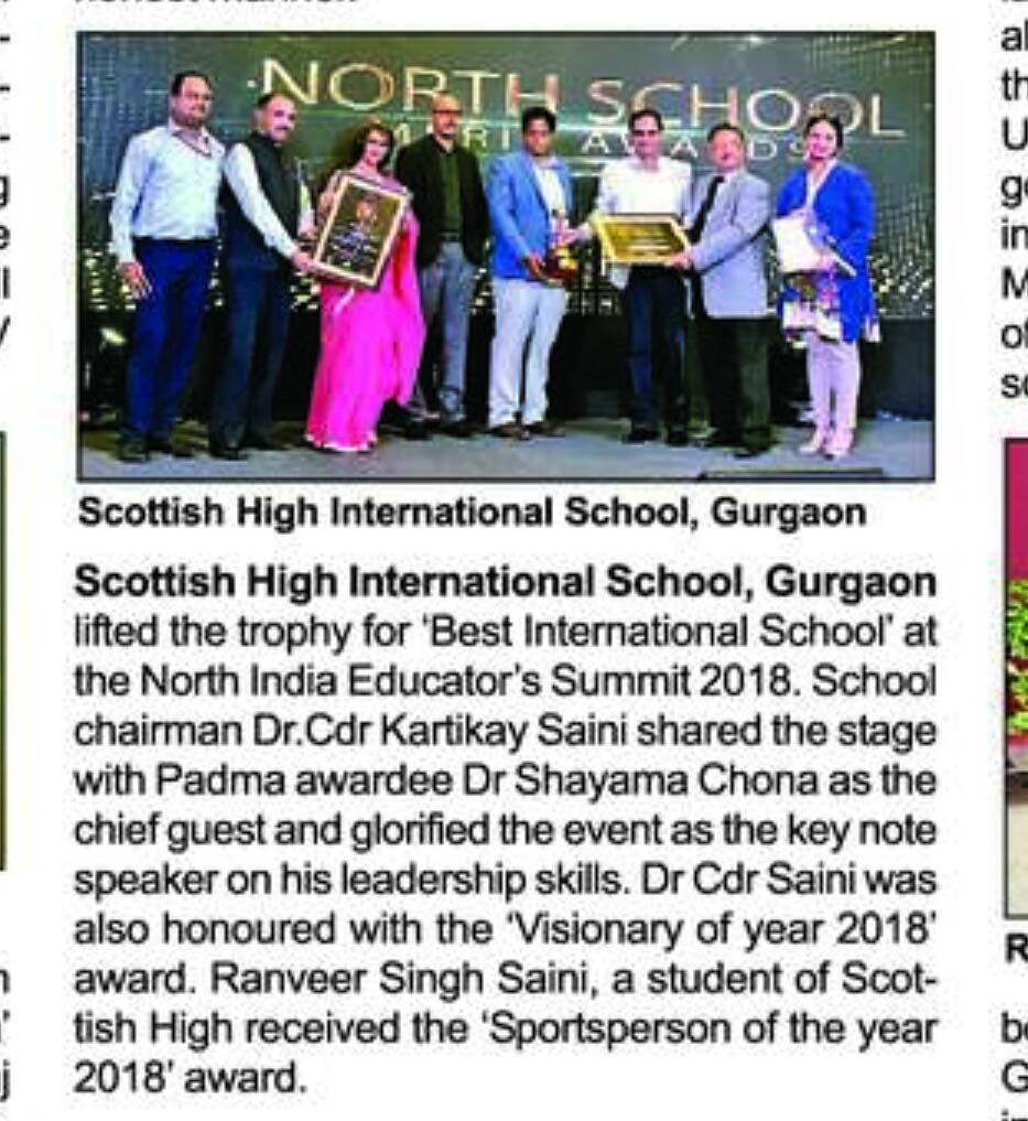 Best International School Award - Coveragae by Gurgaon Times -16th Sept