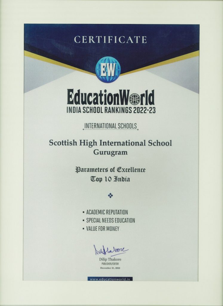 Scottish high has been awarded and ranked 1 - Education World India School Rankings 2022-23