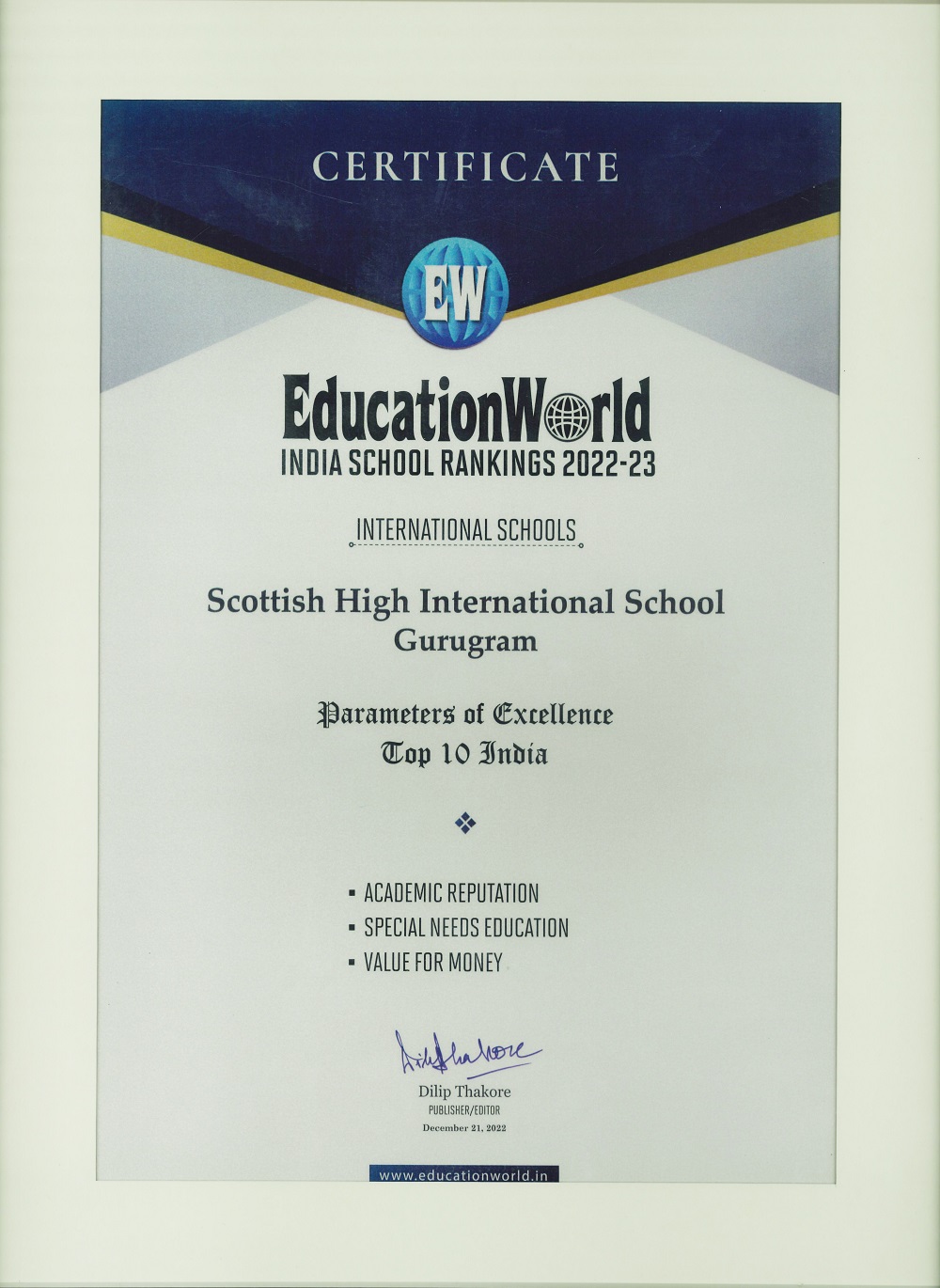 Scottish high has been awarded and ranked 1 - Education World India School Rankings 2022-23